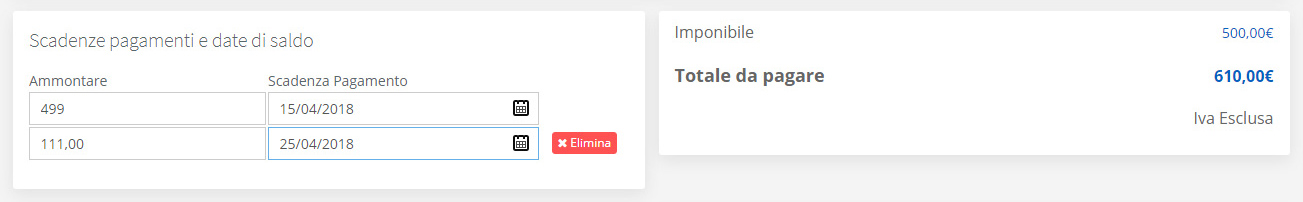 Scadenze di pagamento e Totale