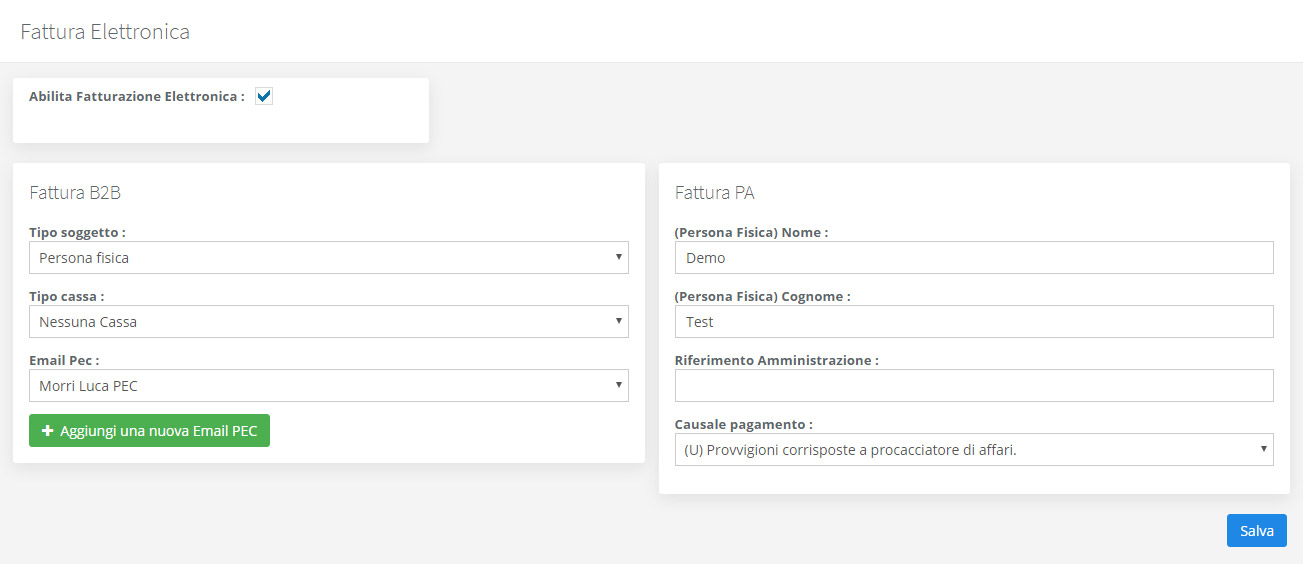 Configurazione fattura elettronica