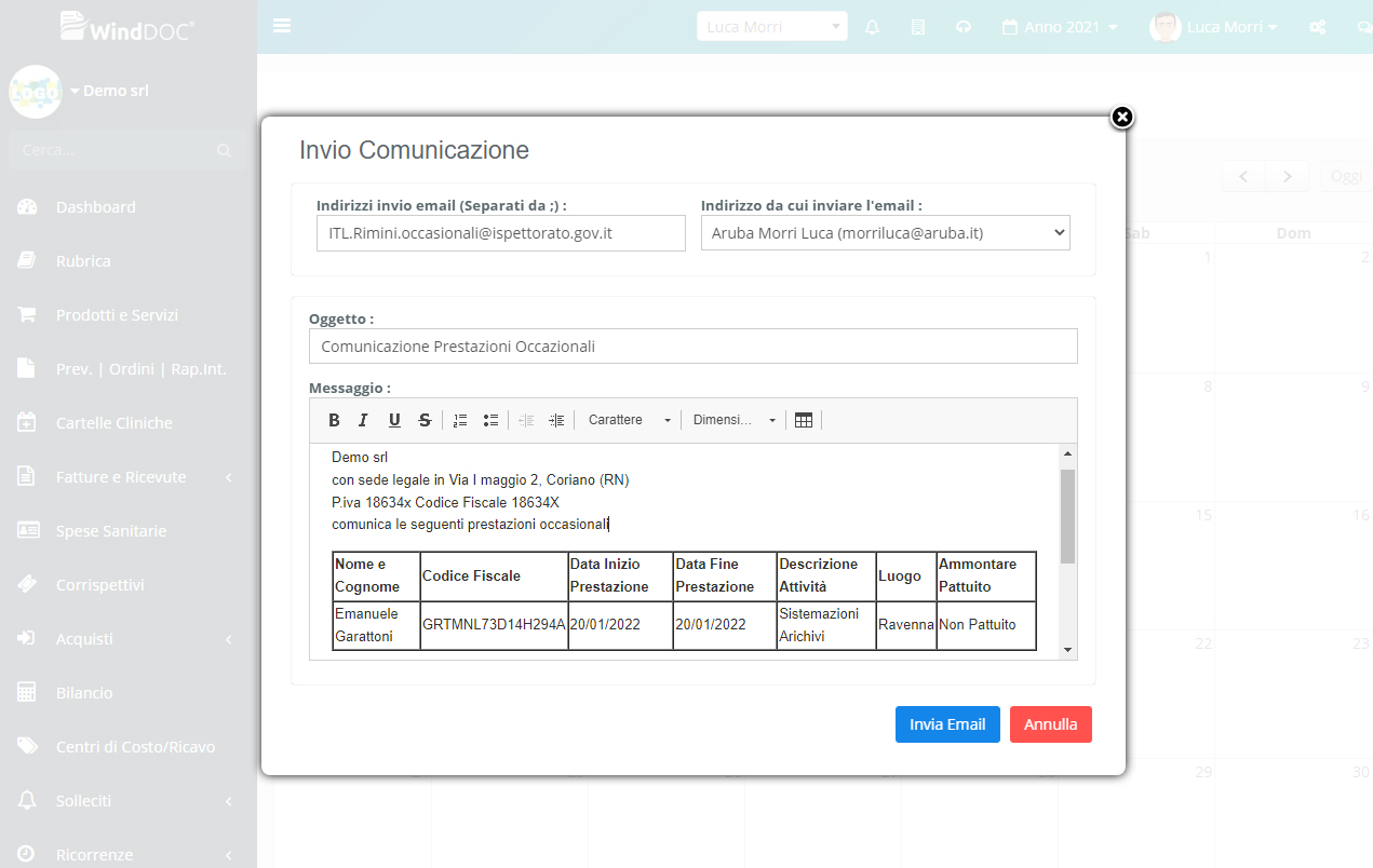 Email Prestazioni Occasionali