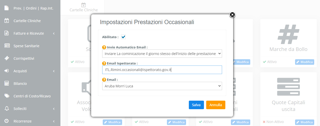 Impostazioni Prestazioni Occasionali