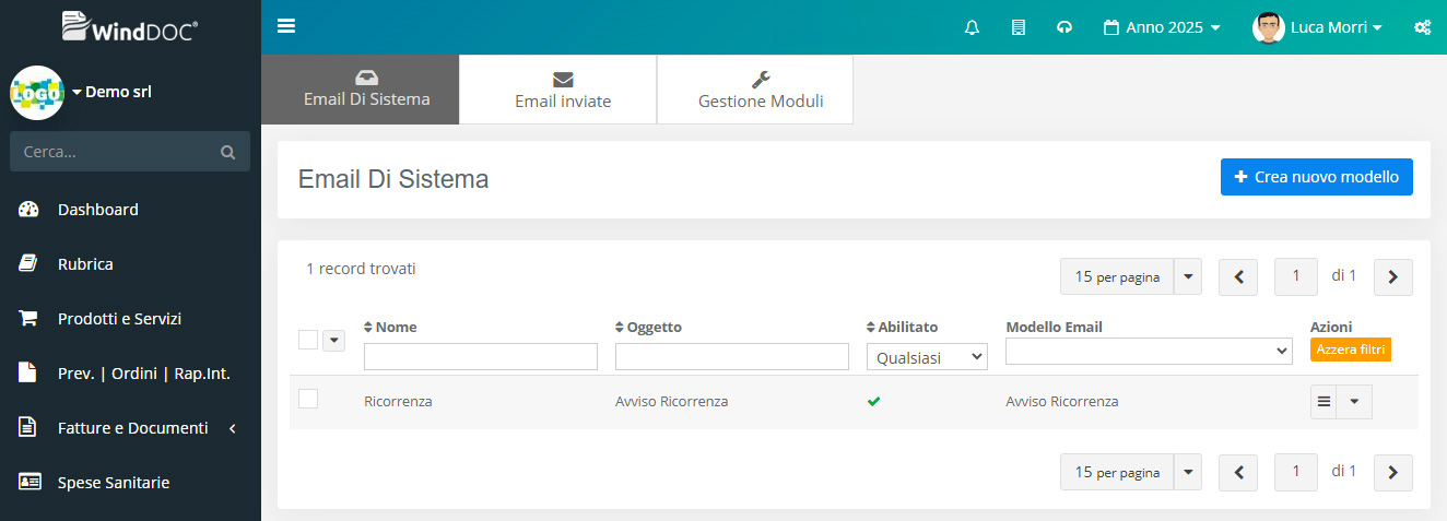 Lista Modelli Email Personalizzati