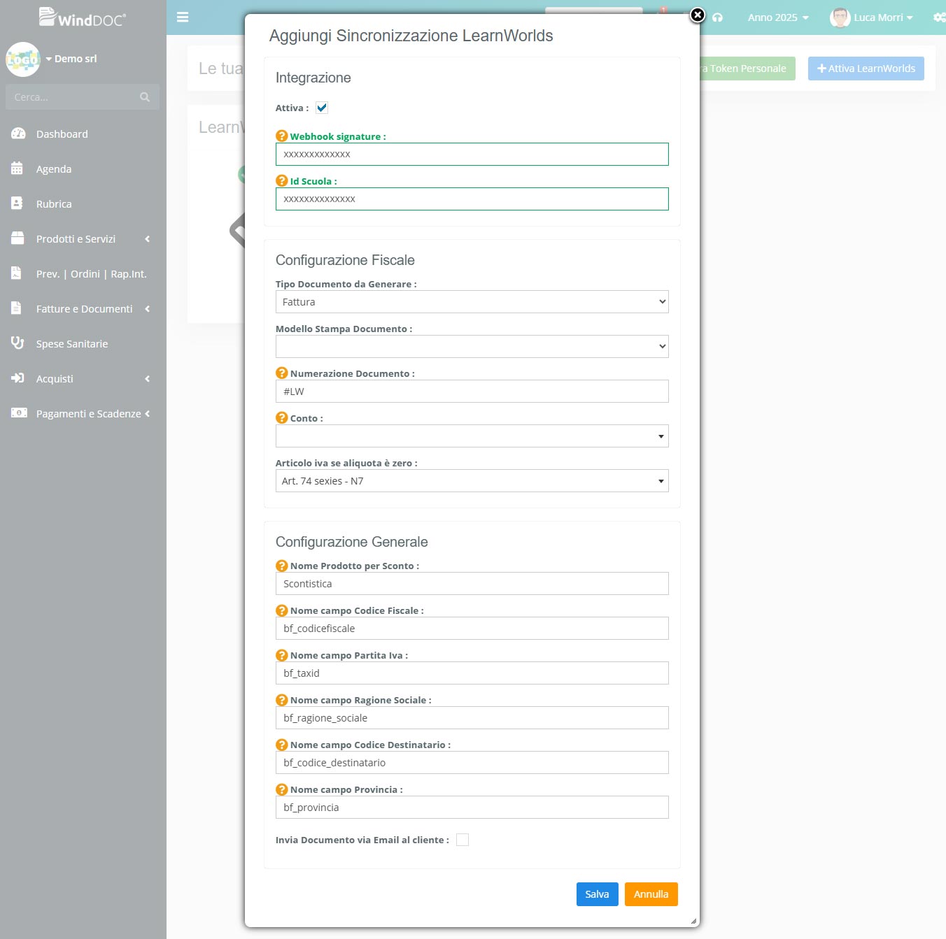 LearnWorlds - WindDoc Settings