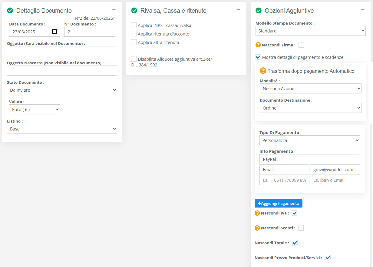 Dettaglio preventivo e ordine