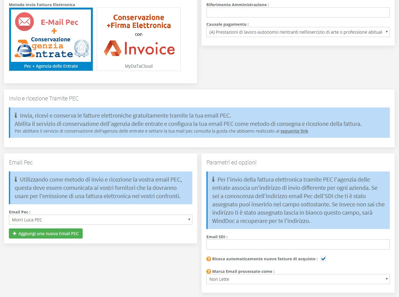 Configurazione PEC fattura elettronica