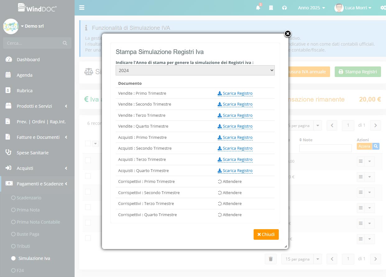 Simulazione Iva : Registri