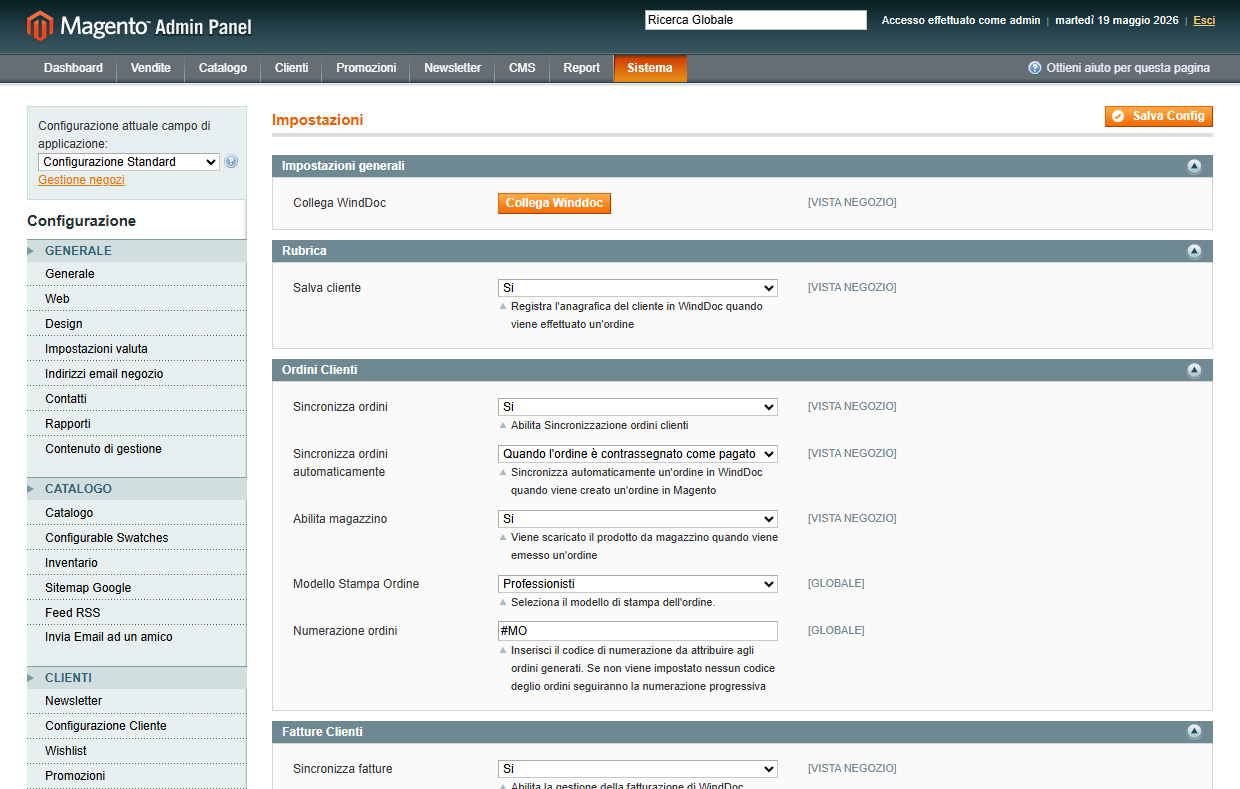 Magento - Sincronizzazione con WindDoc