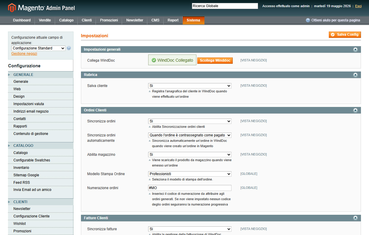 Magento - Sincronizzazione con WindDoc