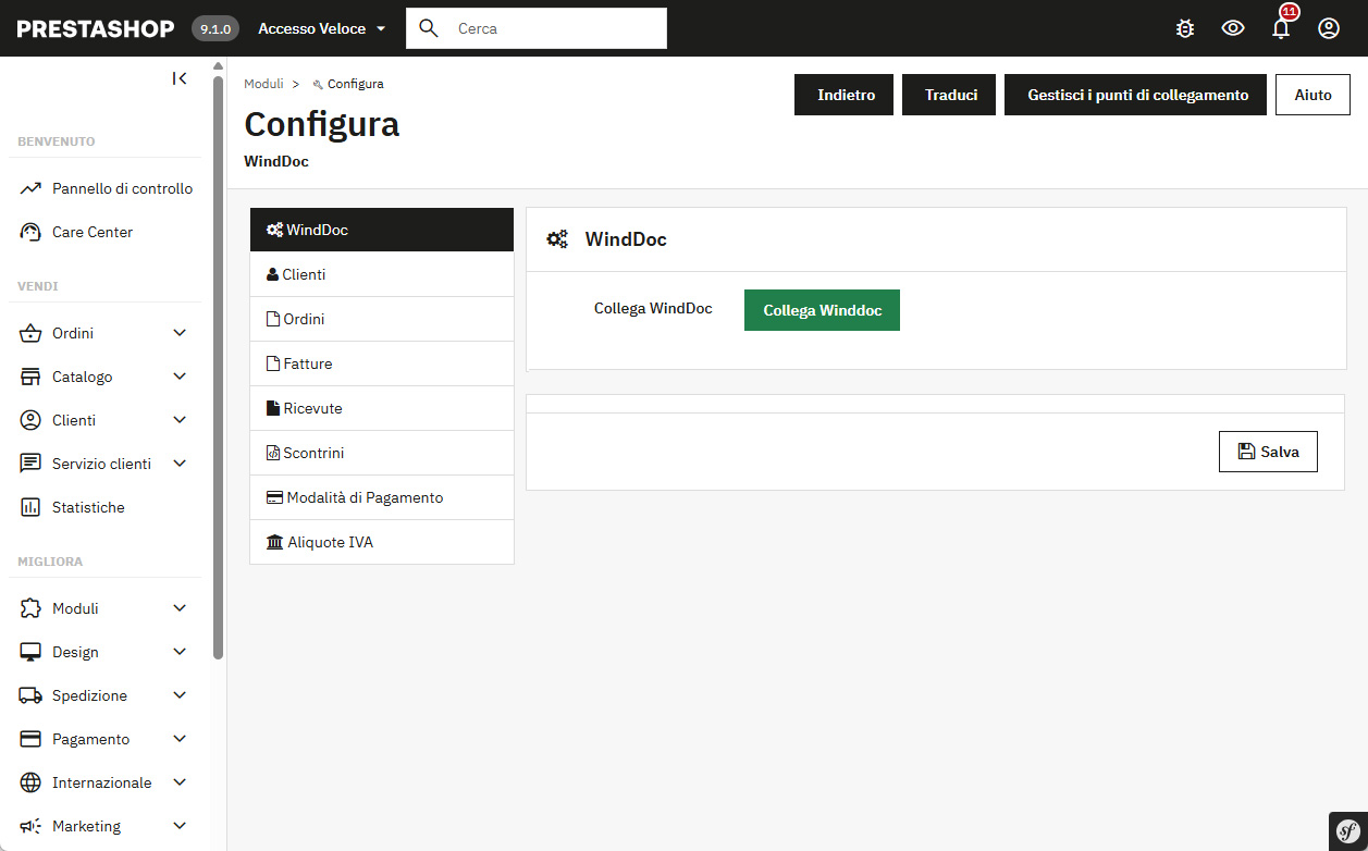 Prestashop - Configurazione WindDoc
