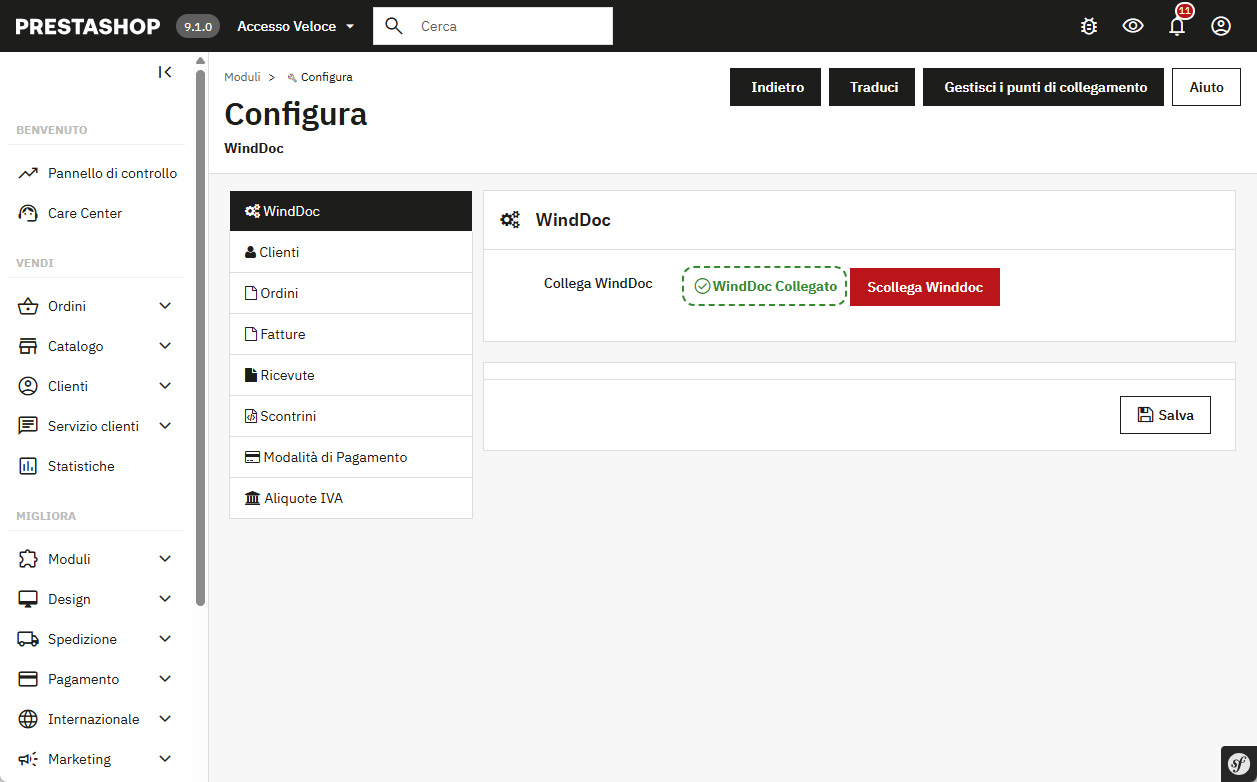 Prestashop - Configurazione WindDoc